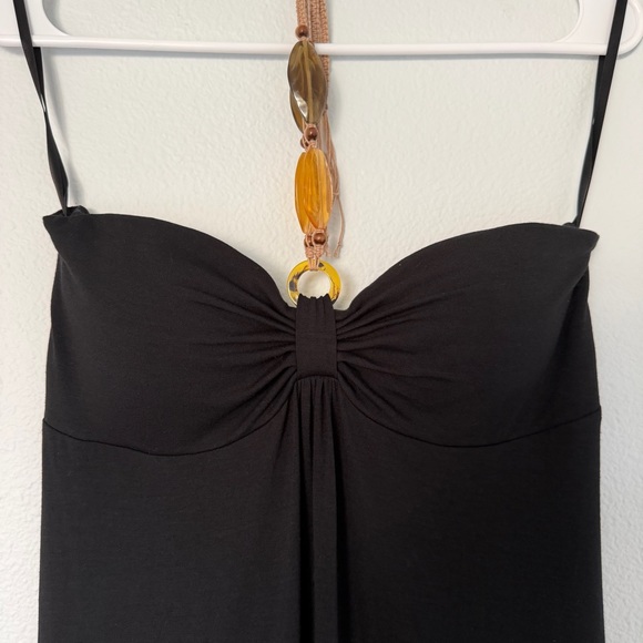 Tommy Bahama Size Small Black Maxi Beaded Halter Dress Flowy Built In Bra Beach - Picture 3 of 9